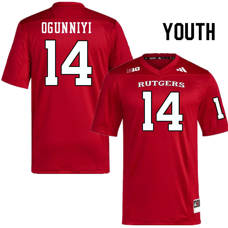 Youth #14 Matthew Ogunniyi Rutgers Scarlet Knights 2024 College Football Jerseys Stitched-Scarlet
